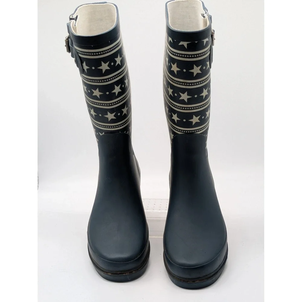 Western Chief Stars Stripes Rain Boots Womens 7 Navy Waterproof Rubber Buckle